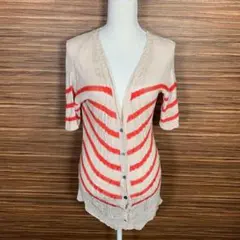 アナザーエディション ニット カーディガン 半袖 ベージュ 赤 レッド ボーダー