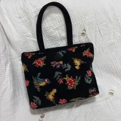 美品FEILER ハイジ 柄シュニール織 トートバッグ 巾着 花柄 ブラック