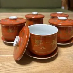 【美品】美濃焼 幸泉窯 金彩赤絵 蓋付き煮物椀　5客セット 来客用のサムネイル