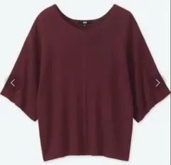 UNIQLO リブドルマンVネックセーター（7分袖） ボルドー L