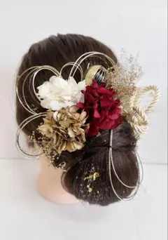 no.5328 成人式髪飾り　成人式　結婚式　髪飾り　ヘアアクセ　金箔　ゴールド