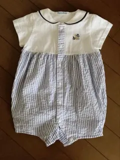 現行品 familiar ストライプ ロンパース 白/青 70cm
