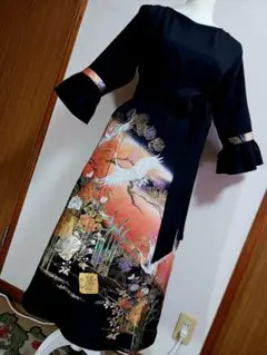 着物留袖リメイク　ロングワンピース　　Lサイズ