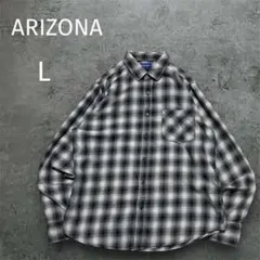 ARIZONA オンブレチェック フランネルシャツ Lグレー