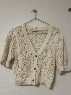 ZARA アイボリー 半袖カーディガン