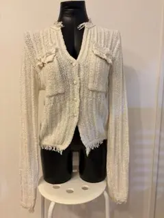 週末限定値下げ中❗️moussyフリンジ付きホワイトコットンニットカーディガン