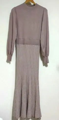 ニット長袖ワンピース