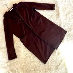 美品【ミッシェルクラン】ダークブラウン フード付きロングカーディガン　38