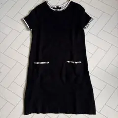 美品　ZARA 半袖 ニットワンピース ブラック ホワイトのサムネイル