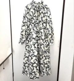 タグ無し新品　オペークドットクリップ　ボタニカルロングワンピース　ボウタイリボン