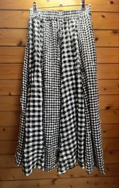 モノトーン ギンガムチェック ロングフレアスカート