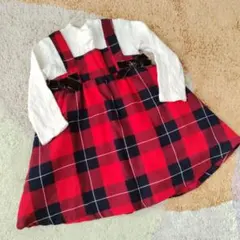 プティマイン チェック柄ワンピース 重ね着風　100