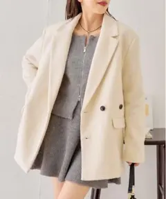 Chico オーバーダブルツイードジャケット アイボリー