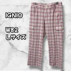N0307　カーゴパンツ　ゴルフパンツ　チェック柄　レッド　Ｌのサムネイル