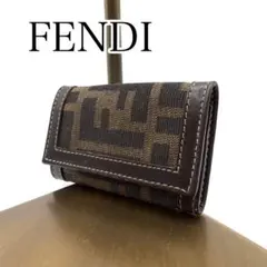 極美品　FENDI 6連キーケース　キャンバス×レザー　ズッカ　ロゴ入り