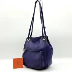 【LOEWE】ショルダーバッグ　アナグラム型押し　ゴールド金具　レザー　パープル