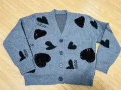 ハート柄 スパンコール ニット カーディガン 韓国ファッション カーデ ハート