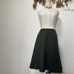 昭和レトロ 刺繍入りフレアスカート ダークグリーン ウール100% 2XL