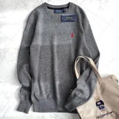 新品【ラルフローレン】スウェット　ニット　ポニーロゴ　コットン　グレー　Y2K