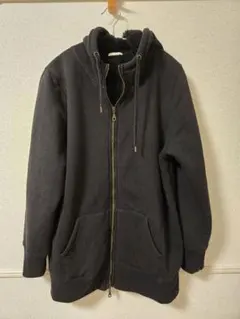 GU 裏ボアジップアップパーカー ロング丈ブラック　黒 フルジップパーカー