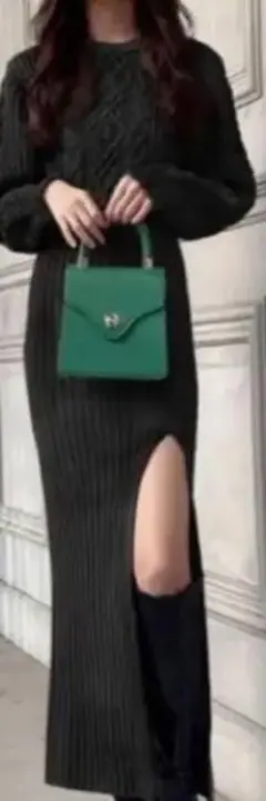 GRL バックオープンスリットニットワンピース　黒　M　dr390　新品