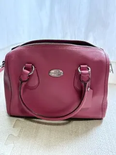 coach コーチ ピンク レザー ハンドバッグ 取り外し可能ストラップ付き