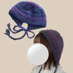 【一点物】 ハンドメイド ボンネット バラクラバ ニット帽 グラデーション 緑