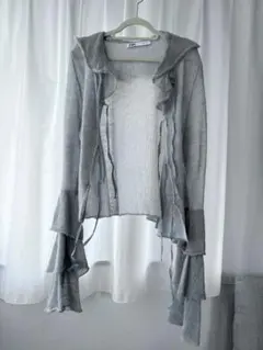 美品◎週末値下げ中♪【 ZARA 】フリル付きカーディガン ライトブルー y2k