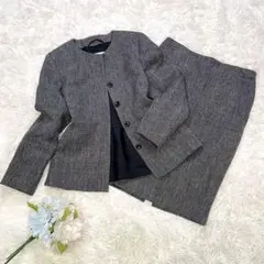 MaxMara ツイード ノーカラー セットアップ ペプラム風 白タグ ブラック