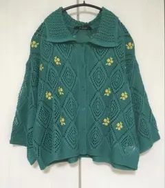 w closet 五分袖 クロシェ編み カーディガン 花柄刺繍 グリーンのサムネイル