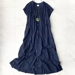 アーバンリサーチドアーズ コットンボイルギャザーワンピース マキシ丈 半袖 紺