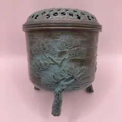 AN48 精山作 口径 三足 松竹梅 波千鳥透し 金属工芸 共箱 未使用 AN48 精山作 口径 三足 松竹梅 波千鳥透し 金属工芸 共箱