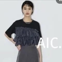 AIC. チュールデザインショートTシャツ　黒　グレー　半袖のサムネイル
