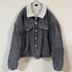 SHEIN 【S】 コーデュロイ ジャケット グレー 白 フリース カジュアルのサムネイル