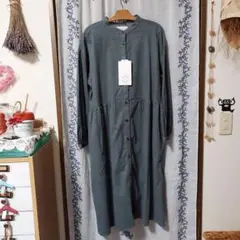 新品タグ付きブルーグレー シャツワンピースLLコーデュロイしまむら