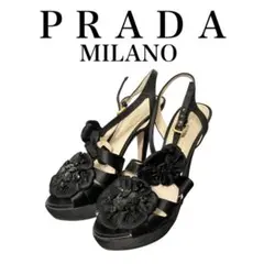美品Pradaプラダブラックグレーヒール付きモカシンパンプス36.5 - メルカリ