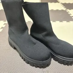 ブラック ニット サイドゴアブーツ