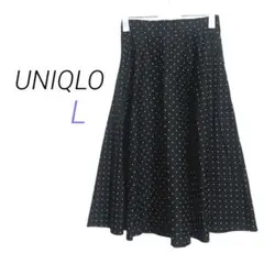 UNIQLO【L】ドット柄フレアロングスカート 脇ポケット 後ウエストゴム