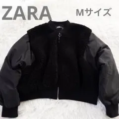 ZARA ボアブルゾン 袖異素材 ブラック Mサイズ ショート丈　アウター　黒