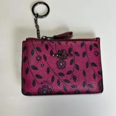 coachピンク 花柄 コインケース キーチェーン付き