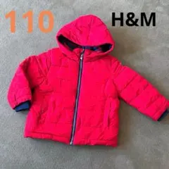 ☆110 H&M 赤 ダウンコート フード ポケット 防寒 裏地 秋冬 派手☆