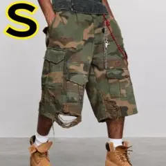 迷彩カーゴショートパンツ バギーショーツ カモ y2k opium S グランジ