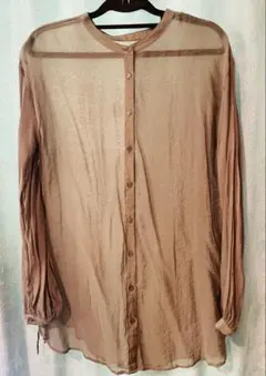 earth music & ecology ブラウンシフォン ボタンアップシャツ