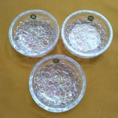 新品未使用　HOYAクリスタルの七色に煌めく、あじさい小皿3客セット