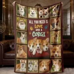 【コーギー】犬柄　ブランケット　毛布　膝掛け　新品　100×75センチ