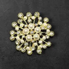 パール ゴールド ブローチ 花 雪の結晶