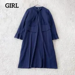 GIRL ボウタイワンピース＆ノーカラージャケット セットアップ ネイビー　L