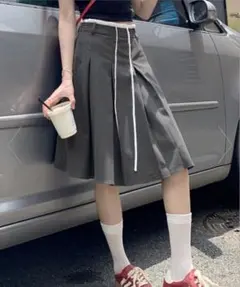 【新品】グレー プリーツスカート 膝丈 S ダブルウェストHALEY PESCA