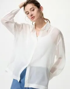 【新品未使用】ユニクロ シアー シャツ ブラウス ホワイト Mサイズ レディース