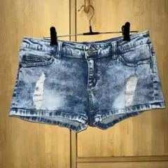 グランジ　デニム　ショートパンツ　ダメージ　ローライズ　ミニ ウエスト67